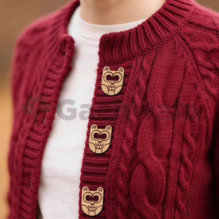 50 Pieces Wooden Buttons for Clothes | Natural Round Wooden Shirt Buttons for Men &amp; Women | Ideal for Kurtas, Kurtis, Sewing, Crafts &amp; Embroidery (Design 5 Owl)