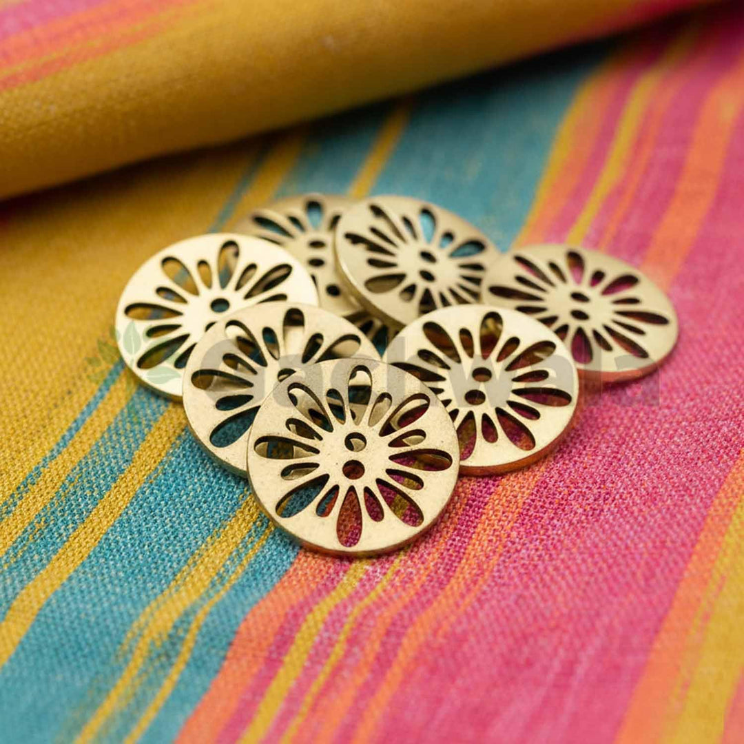 32 Pieces Round Wooden Buttons for Sewing | Natural Design Wooden Buttons | Stitchable Buttons for Kurtas, Craft, Embroidery &amp; DIY Projects (Flower-2-Hole-Btn-32)