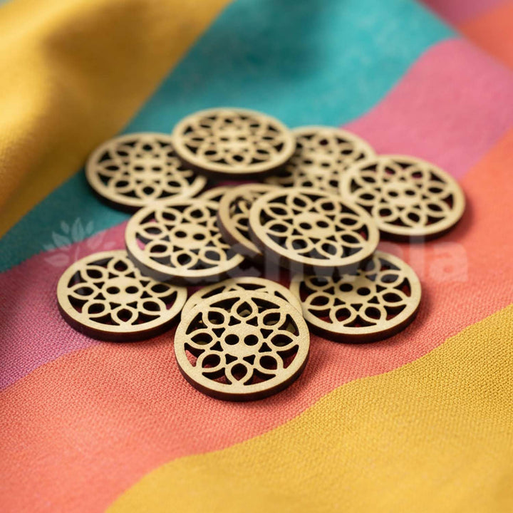 32 Pieces Round Wooden Buttons for Sewing | Natural Design Wooden Buttons | Stitchable Buttons for Kurtas, Craft, Embroidery &amp; DIY Projects (Mandala-2-Hole-Btn-32)