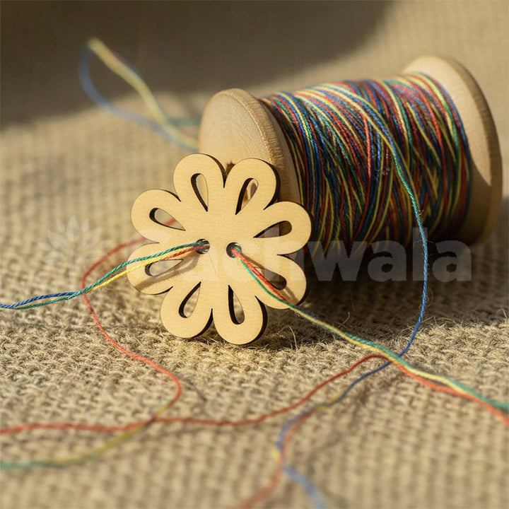 32 Pieces Round Wooden Buttons for Sewing | Natural Design Wooden Buttons | Stitchable Buttons for Kurtas, Craft, Embroidery &amp; DIY Projects (Petal-2-Hole-Btn-32)