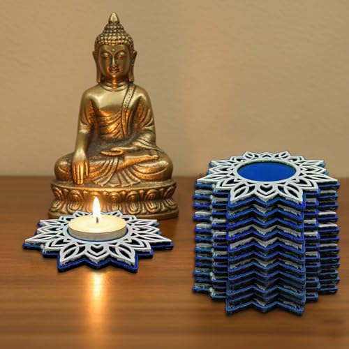 Wooden Floral Tea Light Candle Holders &amp; Diya Stands | Decorative Candle Holders for Diwali, Christmas &amp; Festive Home Decor