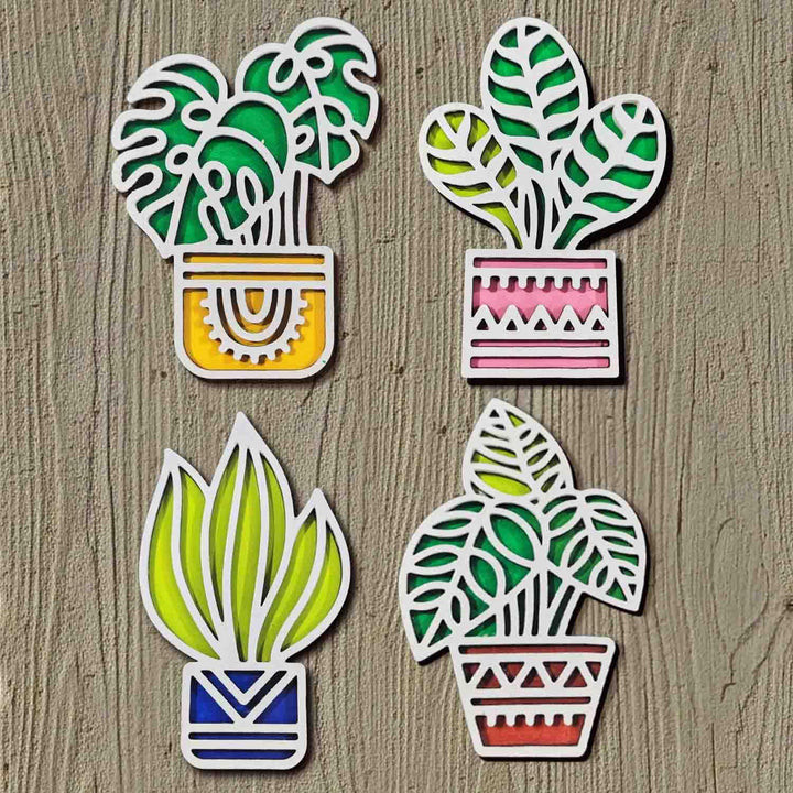 3D Wooden Colorful Tropical_1 Leaf Sticky Wall Decor Pack of 4 | Artistic Decorative Plant Shape Wall Pieces for Living Room, Bedroom, Dining Room &amp; Office | Exotic Botanical Home Decoration Set