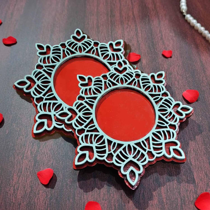 Wooden Floral Tea Light Candle Holders &amp; Diya Stands | Decorative Candle Holders for Diwali, Christmas &amp; Festive Home Decor