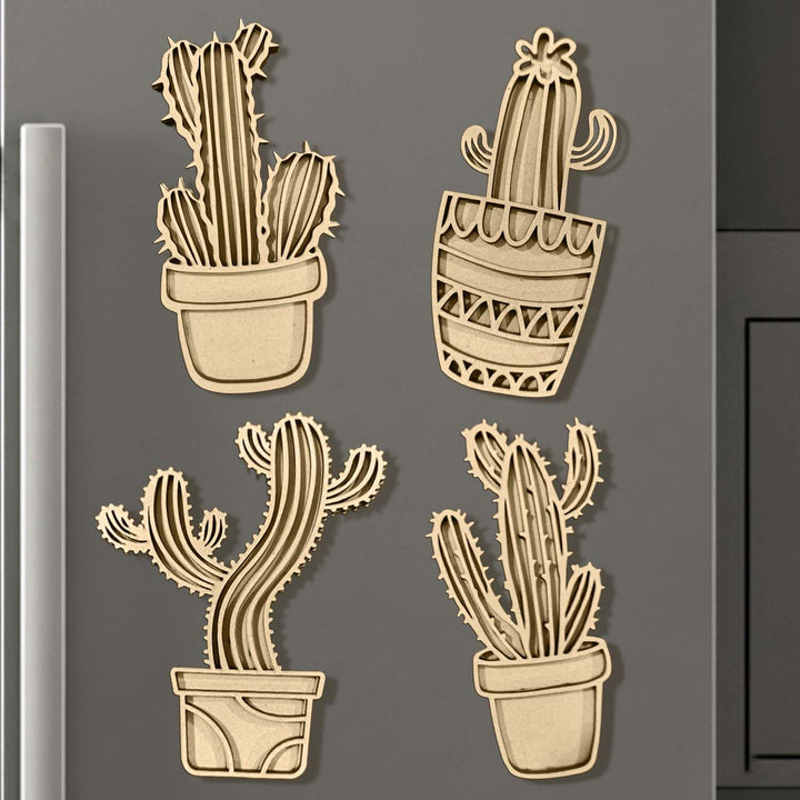 3D Wooden Cactus Fridge Magnet Pack of 4 | Adorable Mini Plant Magnets for Refrigerator, Kitchen &amp; Home Decoration | Desert-Themed Botanical Gift for Plant Lovers
