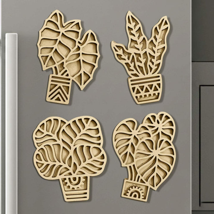 3D Wooden Tropical Leaf Fridge Magnet Pack of 4 | Stylish Decorative Plant Magnets for Refrigerator, Kitchen &amp; Home Decor | Exotic Botanical Gift for Nature Lovers