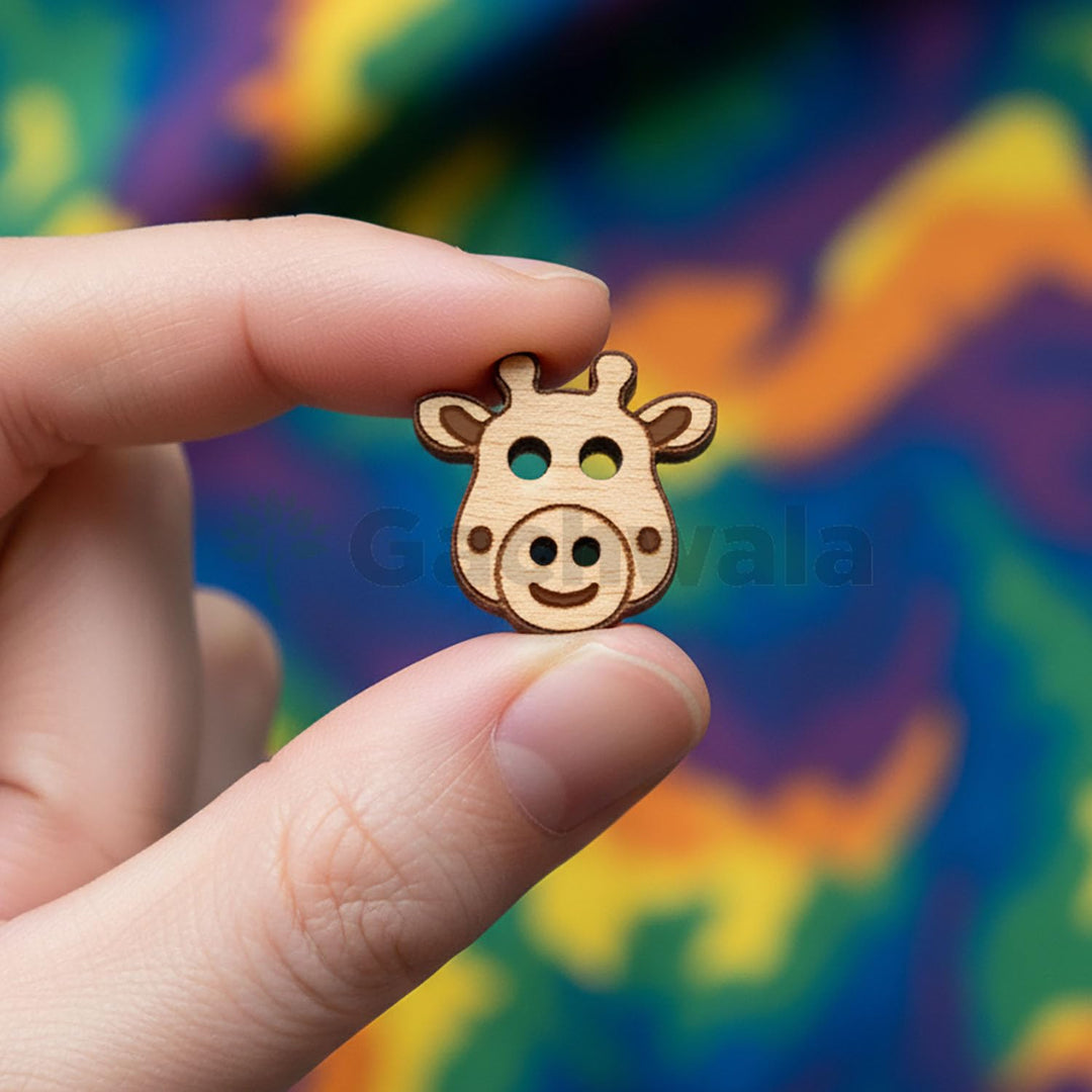 50 Pieces Natural Wooden Buttons for Clothes | Eco-Friendly Sewing Buttons for Shirts, Kurtas, Kurtis, Crafts &amp; DIY Projects (CowFace-2-Hole-Btn-50)