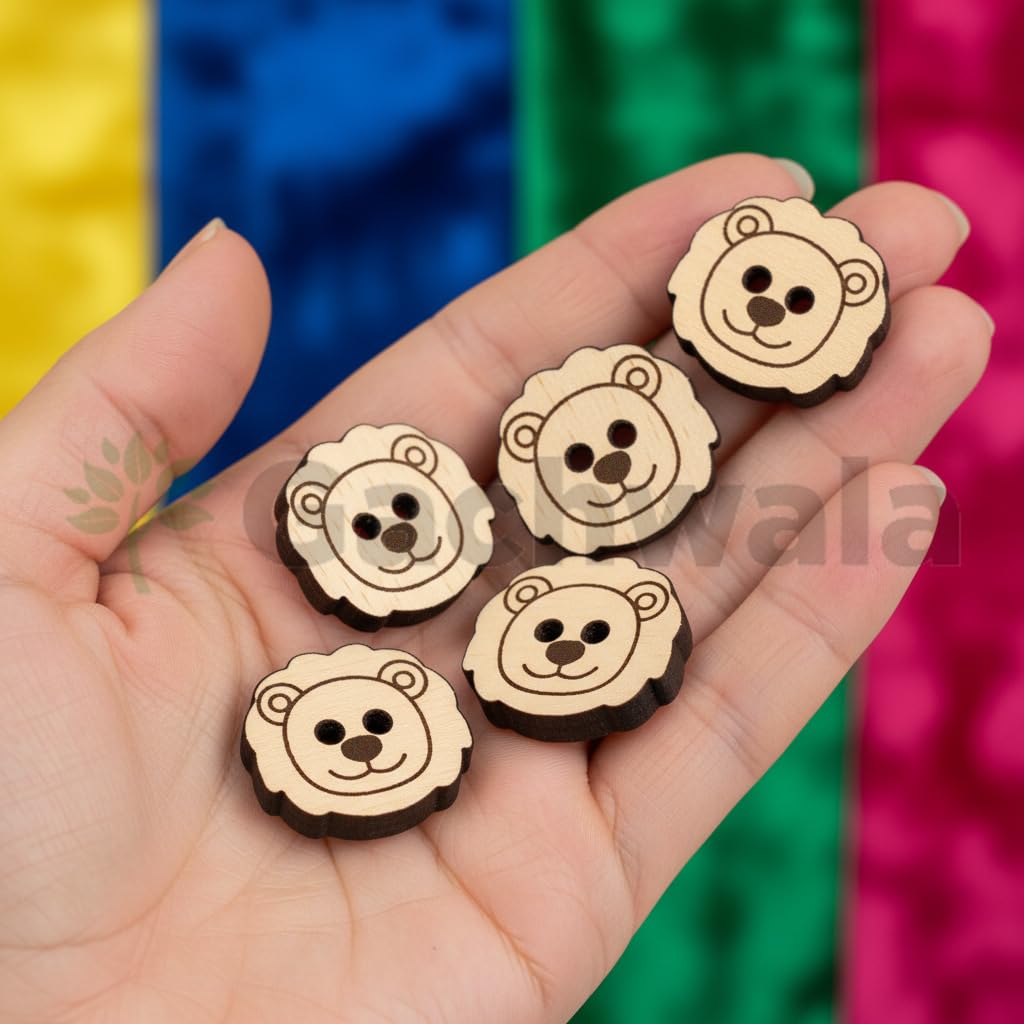 50 Pieces Natural Wooden Buttons for Clothes | Eco-Friendly Sewing Buttons for Shirts, Kurtas, Kurtis, Crafts &amp; DIY Projects (LionFace-2-Hole-Btn-50)