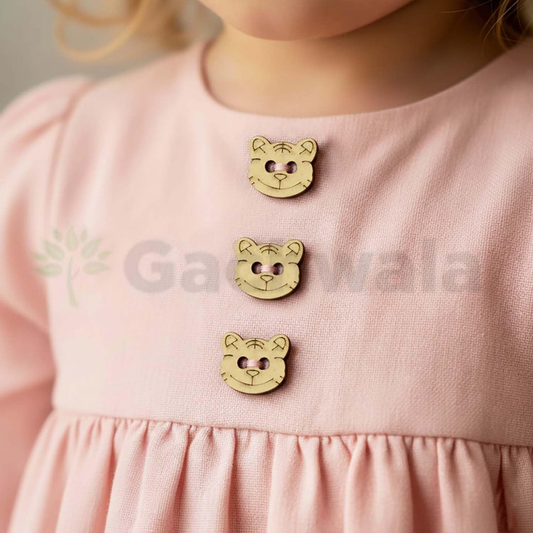 50 Pieces Natural Wooden Buttons for Clothes | Eco-Friendly Sewing Buttons for Shirts, Kurtas, Kurtis, Crafts &amp; DIY Projects (TigerFace-2-Hole-Btn-50)