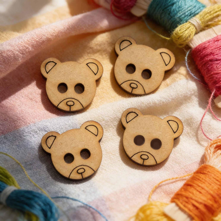 50 Pieces Wooden Buttons for Clothes | Natural Round Wooden Shirt Buttons for Men &amp; Women | Ideal for Kurtas, Kurtis, Sewing, Crafts &amp; Embroidery (Design 6 Bear)