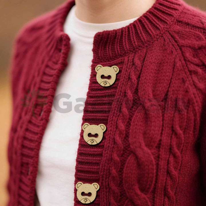 50 Pieces Wooden Buttons for Clothes | Natural Round Wooden Shirt Buttons for Men &amp; Women | Ideal for Kurtas, Kurtis, Sewing, Crafts &amp; Embroidery (Design 6 Bear)