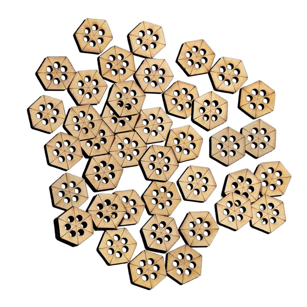 50 Pieces Wooden Buttons for Clothes | Natural Round Wooden Shirt Buttons for Men &amp; Women | Ideal for Kurtas, Kurtis, Sewing, Crafts &amp; Embroidery (Design 4 Hexagon)