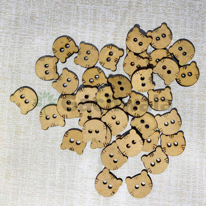 50 Pieces Wooden Buttons for Clothes | Natural Round Wooden Shirt Buttons for Men &amp; Women | Ideal for Kurtas, Kurtis, Sewing, Crafts &amp; Embroidery (Design 7 - Meow)