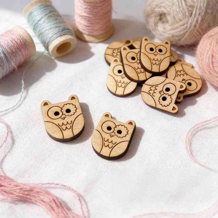 50 Pieces Wooden Buttons for Clothes | Natural Round Wooden Shirt Buttons for Men &amp; Women | Ideal for Kurtas, Kurtis, Sewing, Crafts &amp; Embroidery (Design 5 Owl)