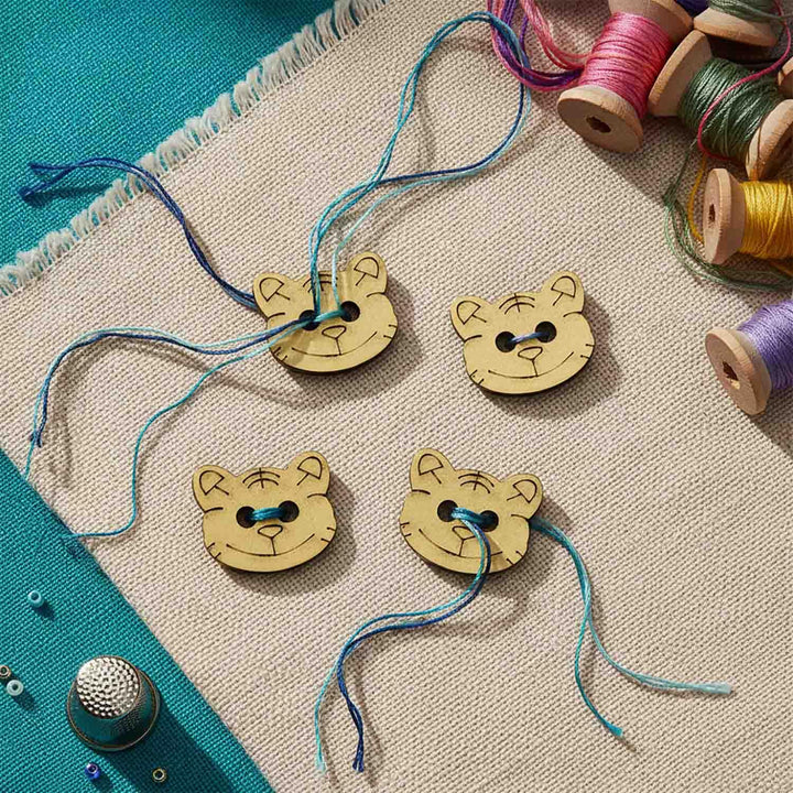 50 Pieces Natural Wooden Buttons for Clothes | Eco-Friendly Sewing Buttons for Shirts, Kurtas, Kurtis, Crafts &amp; DIY Projects (TigerFace-2-Hole-Btn-50)