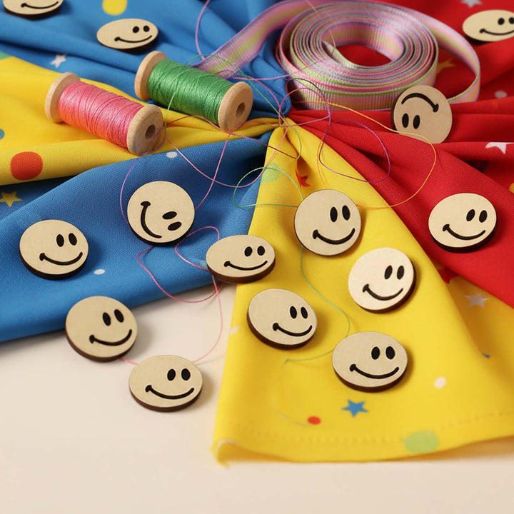 50 Pieces Wooden Buttons for Clothes | Natural Round Wooden Shirt Buttons for Men &amp; Women | Ideal for Kurtas, Kurtis, Sewing, Crafts &amp; Embroidery (Smiley 2)