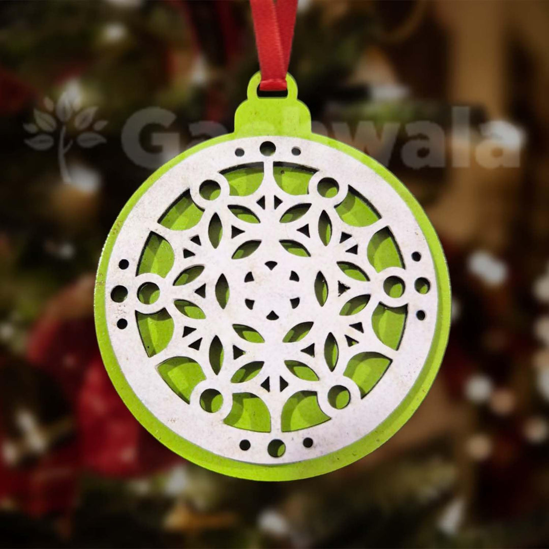 Set of 15 Handicraft Wooden Christmas Decor (Green) | Snowflake, Gingerbread, Bell, Star &amp; Reindeer Ornaments | Festive Hanging &amp; Tree Decoration for Church &amp; Home Décor