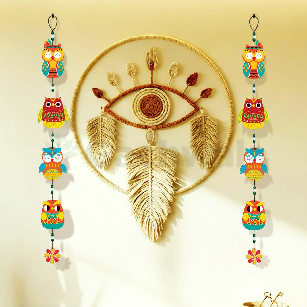 Handcrafted Wooden Owl Wall Hanging for Home &amp; Entrance | Multicolor Decorative Hanging for Living Room, Balcony, Door &amp; Festive Décor (Gyan Raksha)