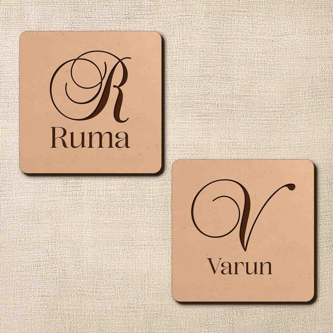 Custom Square Wooden Coasters – Personalized Engraved Name or Monogram – Set of 4 – Rustic Handmade Drink Coasters for Coffee Table, Home Décor &amp; Gifting – Absorbent &amp; Durable Protection