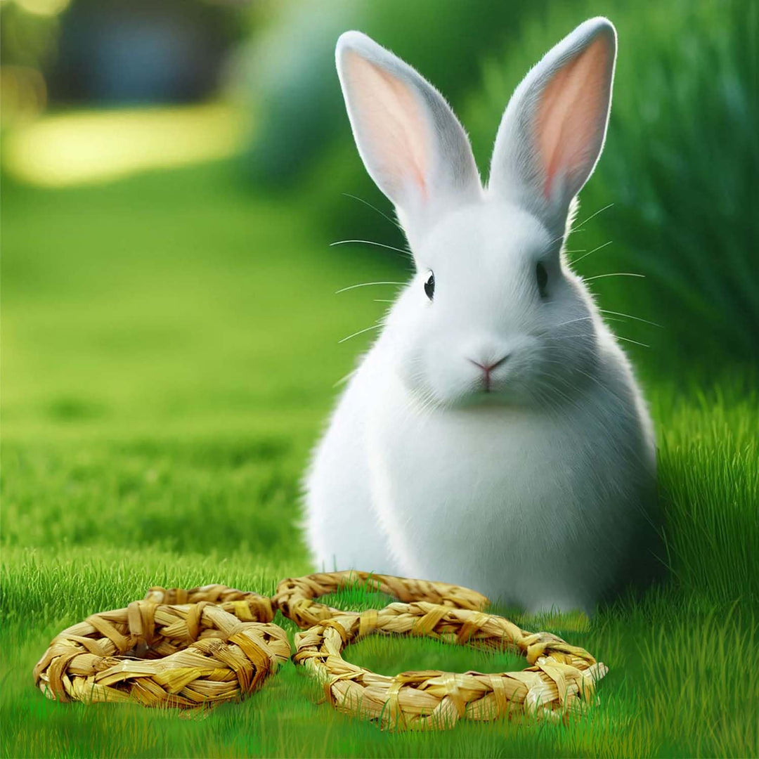 Organic Handwoven Hay Chew Rings for Small Animals (Pack of 4) – Perfect for Rabbits, Guinea Pigs, Hamsters, Chinchillas, and Gerbils – Chew Toy to Promote Dental Health