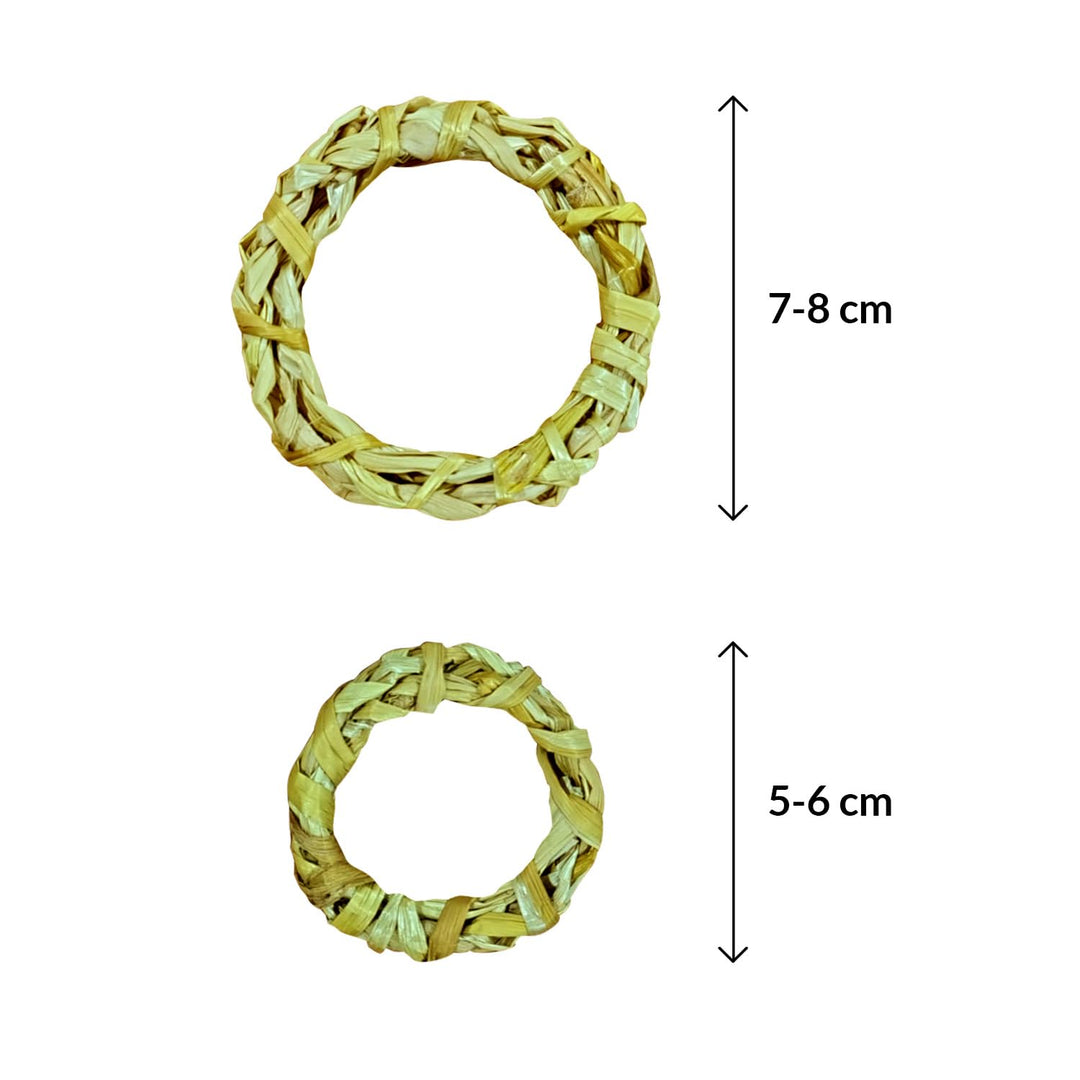 Organic Handwoven Hay Chew Rings for Small Animals (Pack of 4) – Perfect for Rabbits, Guinea Pigs, Hamsters, Chinchillas, and Gerbils – Chew Toy to Promote Dental Health