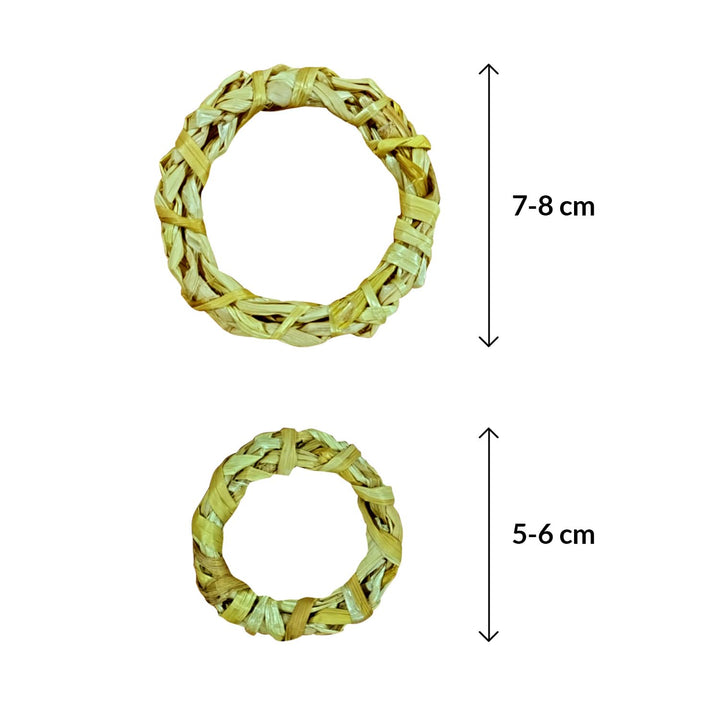Organic Handwoven Hay Chew Rings for Small Animals (Pack of 4) – Perfect for Rabbits, Guinea Pigs, Hamsters, Chinchillas, and Gerbils – Chew Toy to Promote Dental Health