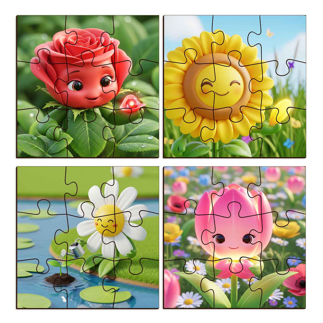 Flower 4-in-1 Jigsaw Puzzle for Kids Age 3-7 | Fun Educational Toy with Rose, Sunflower, Lotus &amp; Daisy | Enhances Learning, Creativity &amp; Fine Motor Skills