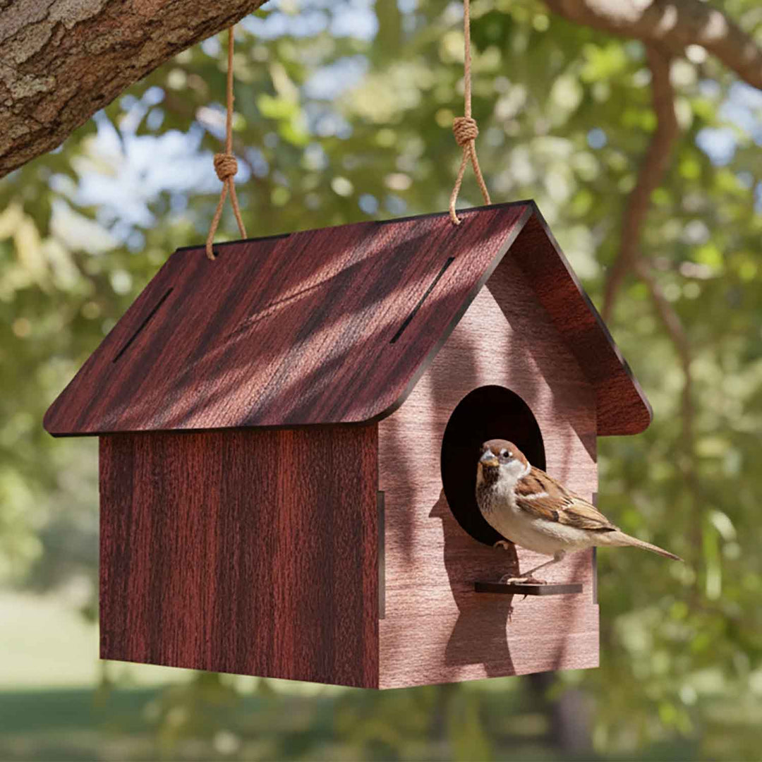 Handcrafted Wooden Bird House for Balcony &amp; Garden | Hanging Bird Nest for Sparrow, Hummingbird &amp; Kingfisher | Water-Resistant Chidiya Ghar for Outdoor Décor