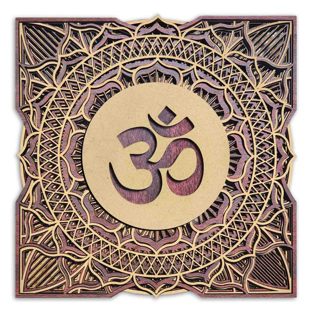 5 Layer Wooden Om Mandala Wall Hanging | MDF 3D Mandala Art | Spiritual Om Wall Decor for Living Room, Bedroom &amp; Meditation Space