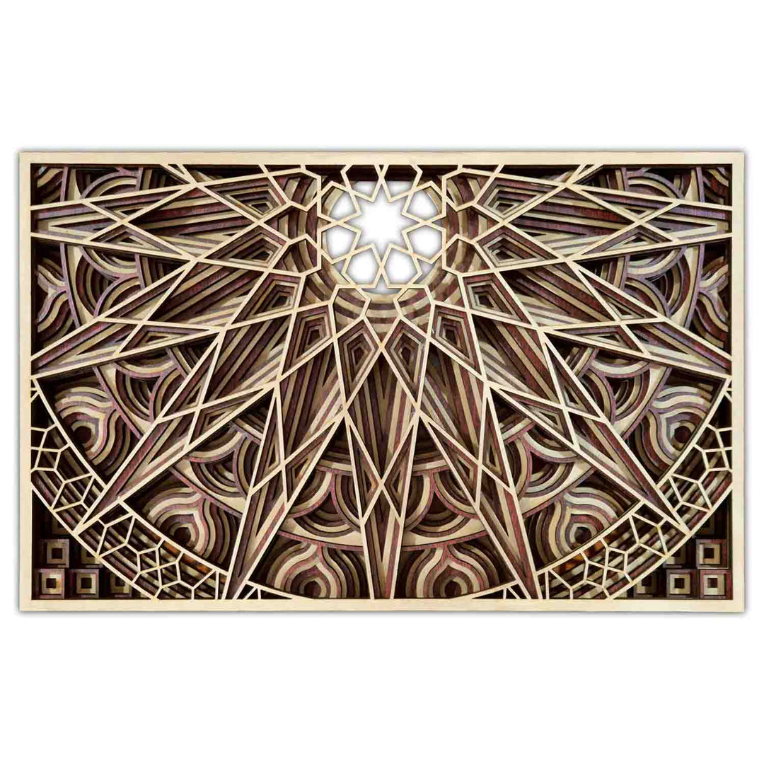 Sunbeam Wood Art | 7-Layered Indian Bohemian Rectangular Brown Mandala Wooden 3D Decorative Wall Hanging | Sacred Geometry Sun Rays Mandala Wall Art for Living Room, Bedroom &amp; Office (12" x 7.5")