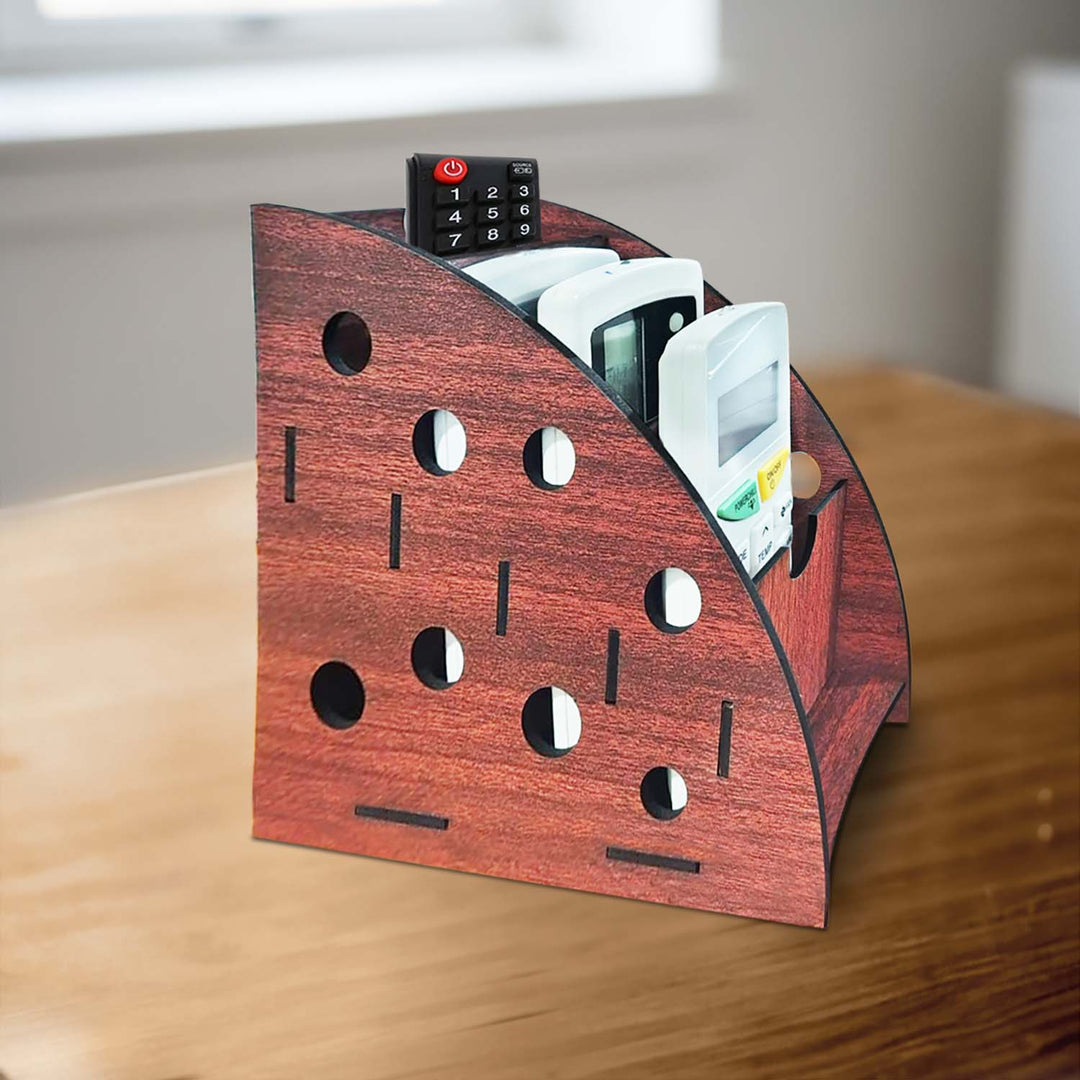 Handmade Wooden Remote Holder – 4 Slot Multi-Purpose Stand for TV &amp; AC Remotes | Desk Organiser for Living Room, Sofa, Bed &amp; Office Accessories