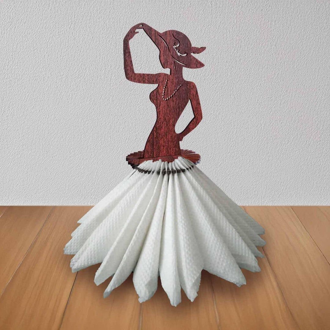 Handcrafted Wooden Lady Tissue Holder | Unique Tabletop Napkin Stand for Dining &amp; Kitchen Décor
