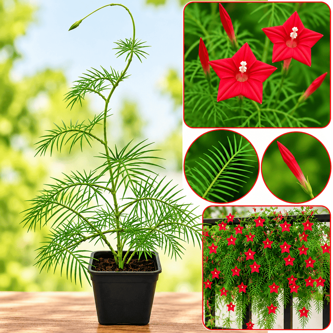 Red Cypress Vine (Kunjalata) | Tarulata Fast Climbing Flower Vine | Natural Pollinator Attracting Plant for Balcony, Garden &amp; Trellis | Pack of 1 Live Plant