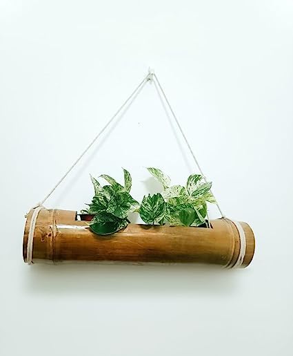 Gachwala Natural Bamboo Planter/Wooden Container - Garden Decoration Planters/Pot for Balcony - Plants Decorative Accessories (Medium Bamboo Planter (Length 35 to 42 cm) - B3)