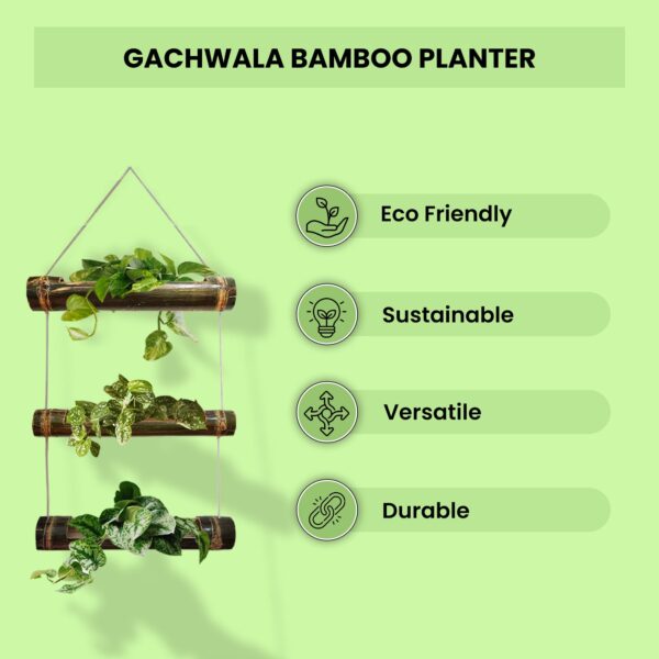 Gachwala Natural 3 Tyre Bamboo Planter/Wooden Container/Vartical Planter Step - Garden Decoration Planters/Pot for Balcony - Plants Decorative Accessories (Length 35 to 42 cm)