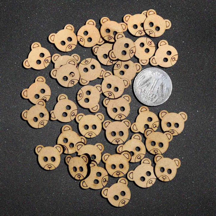 50 Pieces Wooden Buttons for Clothes | Natural Round Wooden Shirt Buttons for Men &amp; Women | Ideal for Kurtas, Kurtis, Sewing, Crafts &amp; Embroidery (Design 6 Bear)