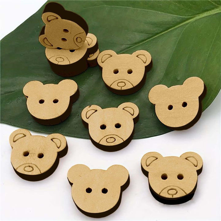 50 Pieces Wooden Buttons for Clothes | Natural Round Wooden Shirt Buttons for Men &amp; Women | Ideal for Kurtas, Kurtis, Sewing, Crafts &amp; Embroidery (Design 6 Bear)