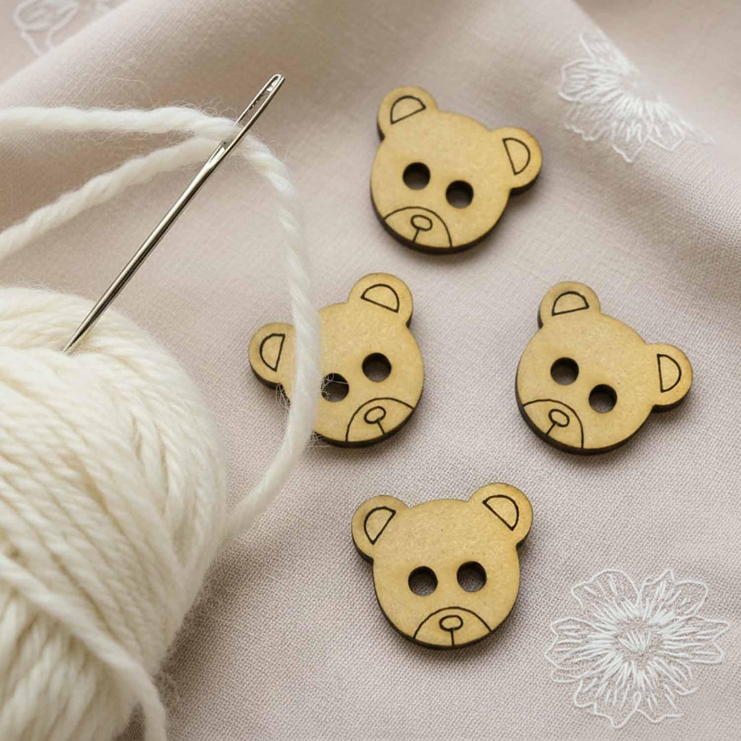 50 Pieces Wooden Buttons for Clothes | Natural Round Wooden Shirt Buttons for Men &amp; Women | Ideal for Kurtas, Kurtis, Sewing, Crafts &amp; Embroidery (Design 6 Bear)