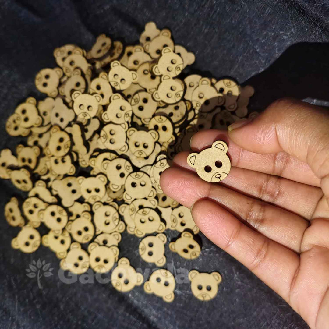 50 Pieces Wooden Buttons for Clothes | Natural Round Wooden Shirt Buttons for Men &amp; Women | Ideal for Kurtas, Kurtis, Sewing, Crafts &amp; Embroidery (Design 6 Bear)