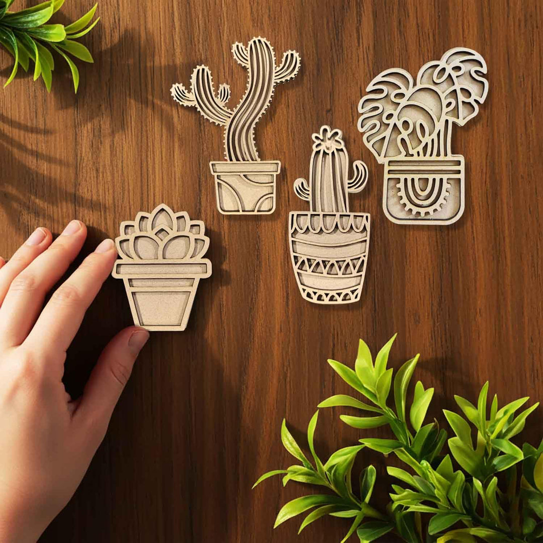 3D All Plants Mix Pack of 4 | Mini Decorative Plant Magnets for Kitchen, Refrigerator &amp; Home Decor | Botanical Gift for Plant Lovers