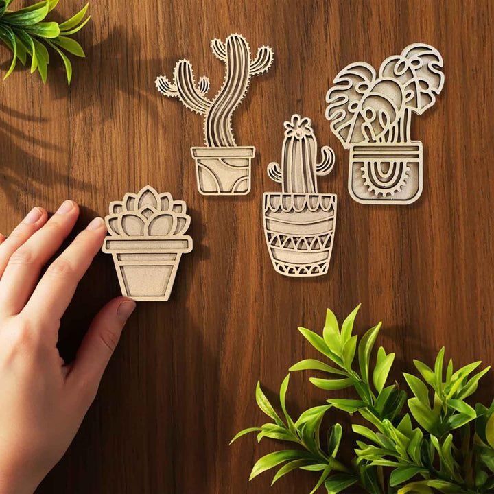 3D All Plants Mix Pack of 4 | Mini Decorative Plant Magnets for Kitchen, Refrigerator &amp; Home Decor | Botanical Gift for Plant Lovers