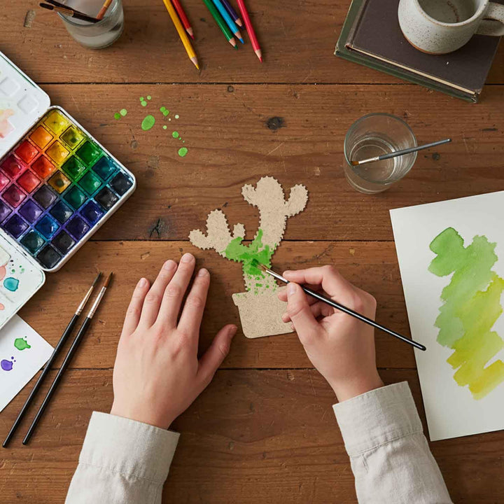 3D Wooden Cactus &amp; Plant Shape Sticky Wall Decor Pack of 4 | Handcrafted Decorative Pieces for Living Room, Bedroom, Dining Room, Drawing Room &amp; Office | Desert-Themed Botanical Home Decoration Set