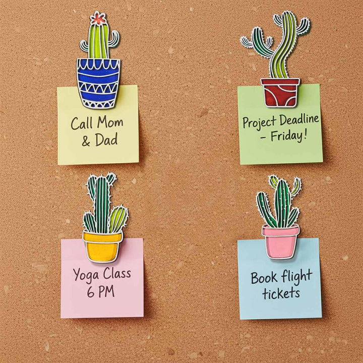 3D Wooden Colorful Cactus Sticky Wall Decor Pack of 4 | Handcrafted Decorative Plant Shape Wall Pieces for Living Room, Bedroom, Dining Room &amp; Office | Desert-Themed Botanical Home Decoration Set