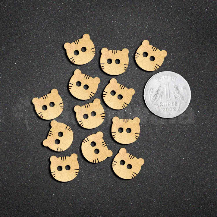 50 Pieces Wooden Buttons for Clothes | Natural Round Wooden Shirt Buttons for Men &amp; Women | Ideal for Kurtas, Kurtis, Sewing, Crafts &amp; Embroidery (Design 7 - Meow)