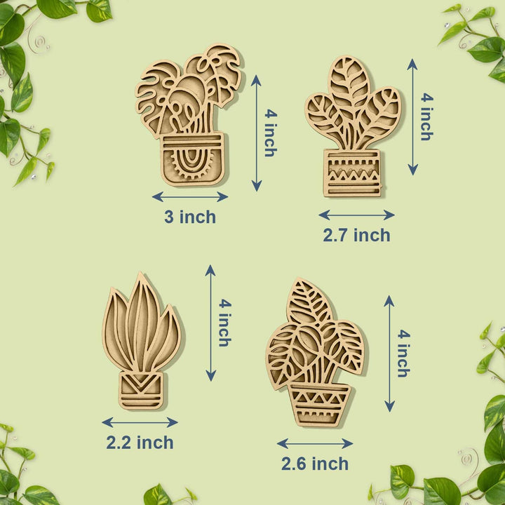 3D Wooden Tropical Plant Fridge Magnet Pack of 4 | Charming Decorative Mini Plant Magnets for Kitchen, Refrigerator &amp; Home Decor | Nature-Inspired Botanical Gift for Plant Enthusiasts