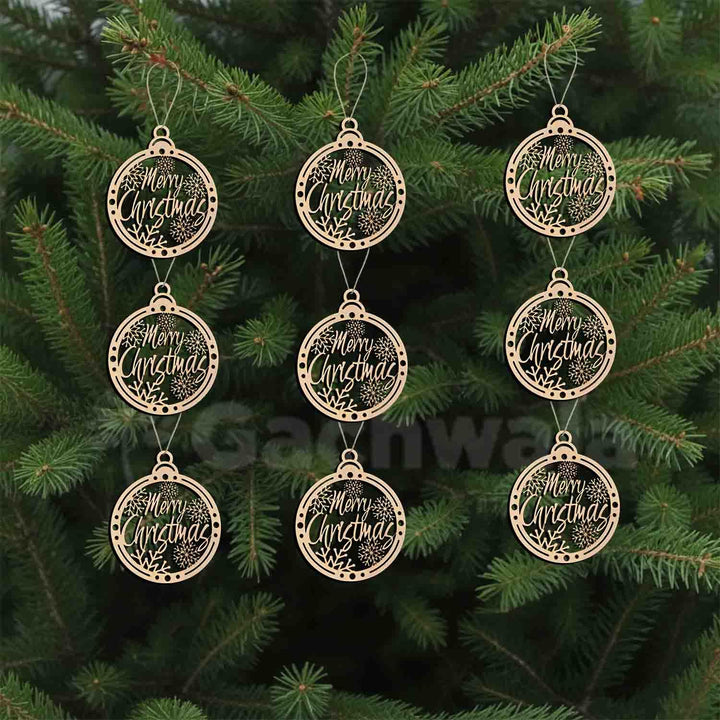 Merry Christmas Wooden Hanging Ornaments – Set of 15 | Laser Cut Christmas Tree Decorations | Xmas Hanging Baubles for Home Decor, Party Décor, Gifts &amp; Festive Celebration