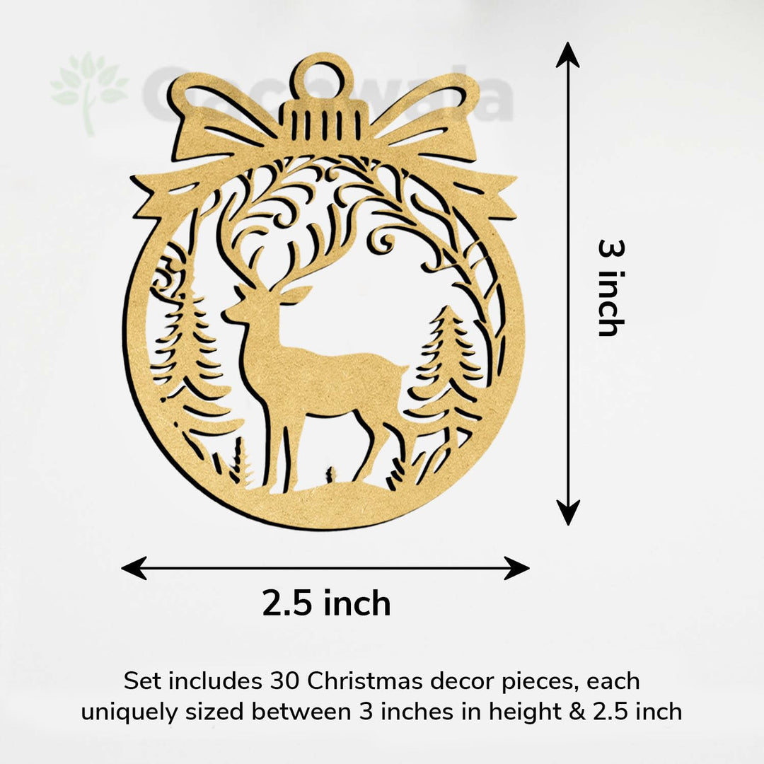 30 Pcs Wooden Christmas Hanging – Santa, Reindeer, Tree &amp; Snowflake Cutouts for Christmas Tree, Door &amp; Home Décor &amp; Gift Items – Xmas Decoration Items &amp; Craft Hangings for Home &amp; Office (Raw)