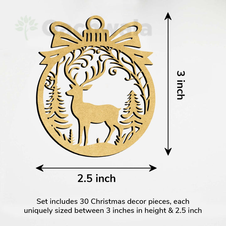 30 Pcs Wooden Christmas Hanging – Santa, Reindeer, Tree &amp; Snowflake Cutouts for Christmas Tree, Door &amp; Home Décor &amp; Gift Items – Xmas Decoration Items &amp; Craft Hangings for Home &amp; Office (Raw)