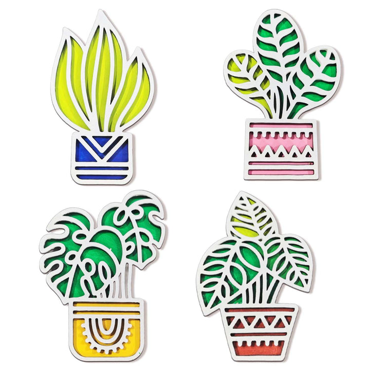 3D Wooden Colorful Tropical_1 Plant Fridge Magnet Pack of 4 | Vibrant Decorative Mini Plant Magnets for Refrigerator, Kitchen &amp; Home Decor | Botanical Gift for Nature &amp; Plant Lovers