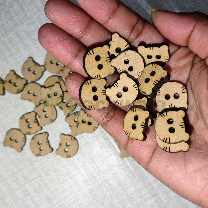 50 Pieces Wooden Buttons for Clothes | Natural Round Wooden Shirt Buttons for Men &amp; Women | Ideal for Kurtas, Kurtis, Sewing, Crafts &amp; Embroidery (Design 7 - Meow)