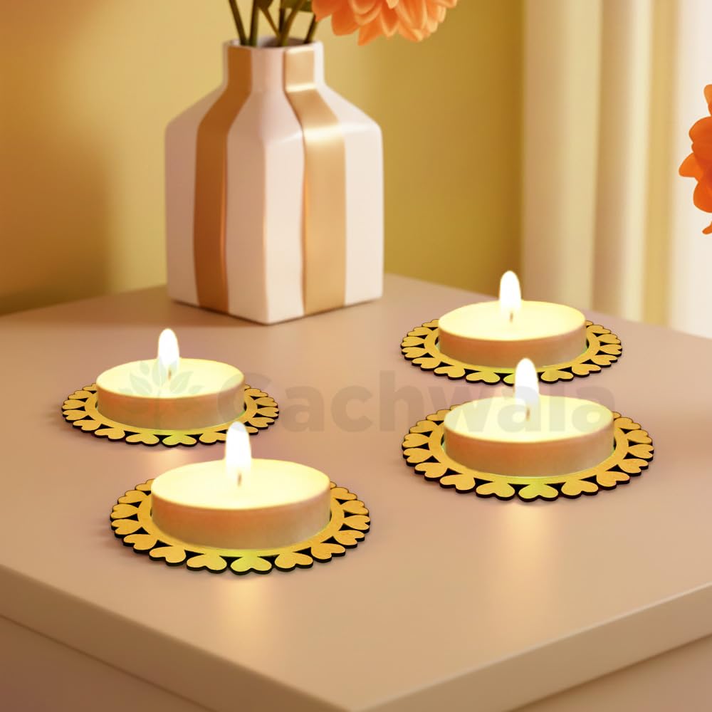 Wooden Heart Shaped Tea Light Candle Holders &amp; Decorative Diya Stands – Set of 10 | Premium Wooden Tealight Holders for Diwali, Christmas, Puja, Home &amp; Party Decoration